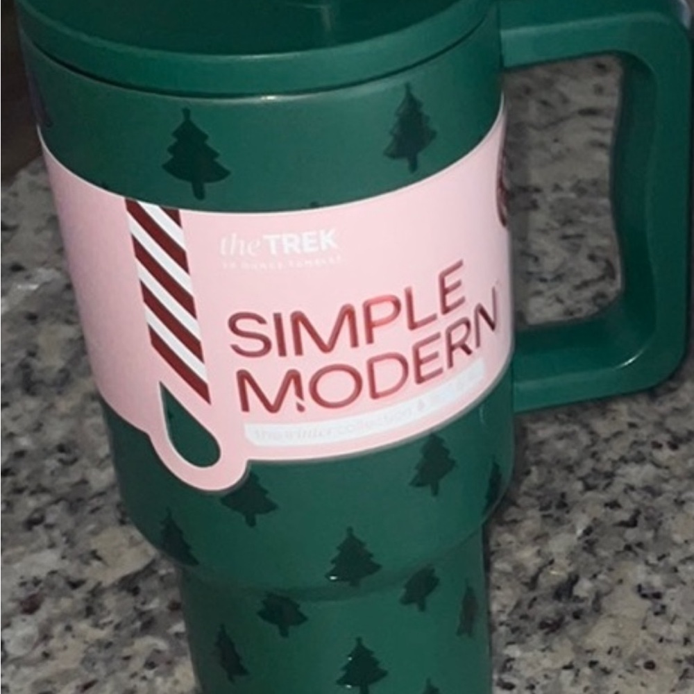 Simple Modern Green Travel Mug with Tree Print -30oz